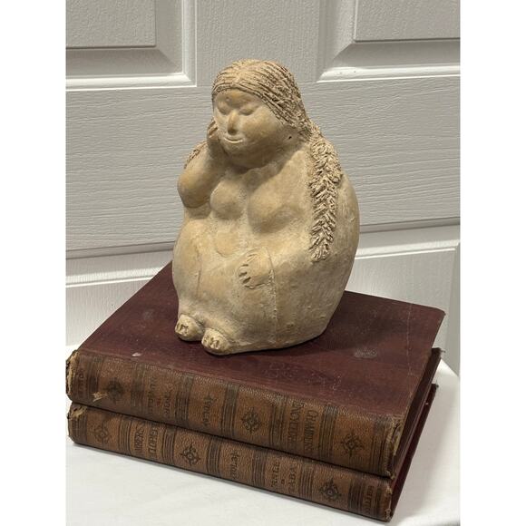 Primitive Folk Art Clay Sculpture Vintage Style Pottery Statue Approx. 10" - Picture 6 of 10
